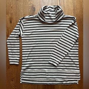 Lou & Grey Striped Waffle Knit Turtleneck Top, Gray, Black, Small